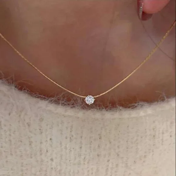 Moissanite Solitaire Pendant Necklace – 18K Gold Filled - Picture 1 of 3